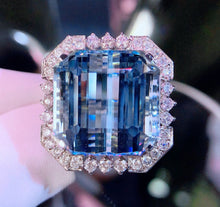 Load image into Gallery viewer, GRC Certified 24.60ct Natural Santa Maria Aquamarine Ring in 18K Gold