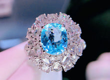 Load image into Gallery viewer, GUILD Certifie 4.40ctw Natural Neon Blue Paraiba Tourmaline & Diamond Ring in 18K Gold