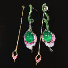 Load image into Gallery viewer, GRC Certified 16.255ctw Vivid Green Natural Emerald & Diamond Earrings