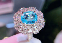 Load image into Gallery viewer, GUILD Certifie 4.40ctw Natural Neon Blue Paraiba Tourmaline & Diamond Ring in 18K Gold