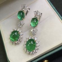 Load image into Gallery viewer, GRC Certified 11.205ctw Vivid Green Natural Emerald & Diamond Earrings