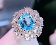 Load image into Gallery viewer, GUILD Certifie 4.40ctw Natural Neon Blue Paraiba Tourmaline & Diamond Ring in 18K Gold