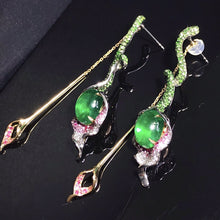 Load image into Gallery viewer, GRC Certified 16.255ctw Vivid Green Natural Emerald & Diamond Earrings