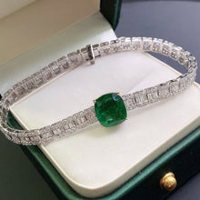 Load image into Gallery viewer, GRC Certified 6.95ctw Natural Muzo Green Emerald & Diamond Bangle
