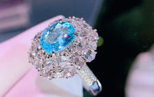 Load image into Gallery viewer, GUILD Certifie 4.40ctw Natural Neon Blue Paraiba Tourmaline & Diamond Ring in 18K Gold