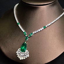 Load image into Gallery viewer, GRC Certified 22.20ctw Natural Emerald & Diamond Necklace