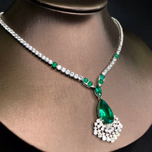 Load image into Gallery viewer, GRC Certified 22.20ctw Natural Emerald & Diamond Necklace