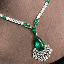 Load image into Gallery viewer, GRC Certified 22.20ctw Natural Emerald & Diamond Necklace