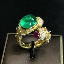 Load image into Gallery viewer, GRC Certified 6.655ctw Natural Emerald & Diamond Ring 18K Rose Gold