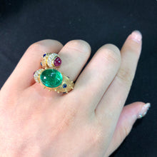 Load image into Gallery viewer, GRC Certified 6.655ctw Natural Emerald & Diamond Ring 18K Rose Gold