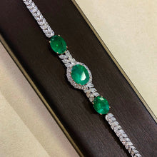 Load image into Gallery viewer, GRC Certified 12.319ctw Natural Emerald & Diamond Bracelet 18K White Gold