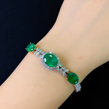 Load image into Gallery viewer, GRC Certified 12.319ctw Natural Emerald & Diamond Bracelet 18K White Gold