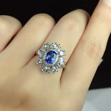 Load image into Gallery viewer, GIS Certified 0.990ct Natural Unheated Sapphire & Diamond Ring 18K White Gold