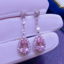 Load image into Gallery viewer, 3.75ct Certified Pink Morganite & Diamond Earrings in 18K White Gold
