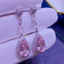 Load image into Gallery viewer, 3.75ct Certified Pink Morganite & Diamond Earrings in 18K White Gold