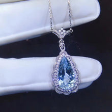 Load image into Gallery viewer, 3.95ct Certified Aquamarine & Didmond Necklace in 18K White Gold