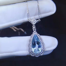 Load image into Gallery viewer, 3.95ct Certified Aquamarine & Didmond Necklace in 18K White Gold