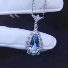 Load image into Gallery viewer, 3.95ct Certified Aquamarine & Didmond Necklace in 18K White Gold