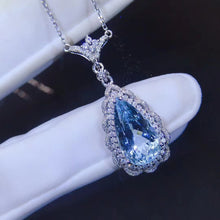 Load image into Gallery viewer, 3.95ct Certified Aquamarine & Didmond Necklace in 18K White Gold