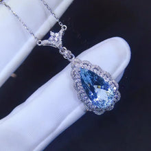 Load image into Gallery viewer, 3.95ct Certified Aquamarine & Didmond Necklace in 18K White Gold