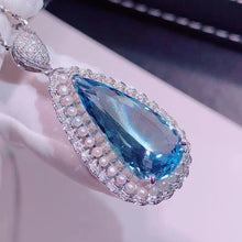 Load image into Gallery viewer, 9.17 ct Certified Santa Maria Aquamarine & Diamond Pendant in 18K White Gold