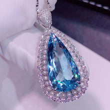 Load image into Gallery viewer, 9.17 ct Certified Santa Maria Aquamarine & Diamond Pendant in 18K White Gold