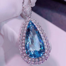 Load image into Gallery viewer, 9.17 ct Certified Santa Maria Aquamarine & Diamond Pendant in 18K White Gold
