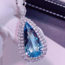 Load image into Gallery viewer, 9.17 ct Certified Santa Maria Aquamarine & Diamond Pendant in 18K White Gold