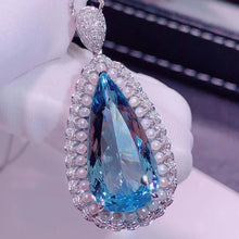 Load image into Gallery viewer, 9.17 ct Certified Santa Maria Aquamarine & Diamond Pendant in 18K White Gold