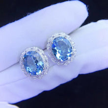 Load image into Gallery viewer, 4.8ct Certified Aquamarine & Diamond Earrings in 18K White Gold