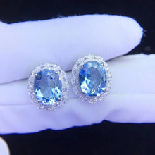 Load image into Gallery viewer, 4.8ct Certified Aquamarine & Diamond Earrings in 18K White Gold