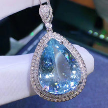 Load image into Gallery viewer, 14.63ct Certified Aquamarine & Diamond Pendant in 18K White Gold