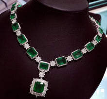 Load image into Gallery viewer, 45.30ctw CertifiedNatural Emerald & Diamond Necklace 18K White Gold