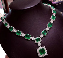 Load image into Gallery viewer, 45.30ctw CertifiedNatural Emerald & Diamond Necklace 18K White Gold