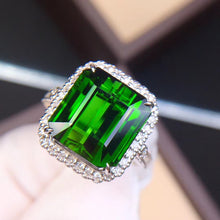 Load image into Gallery viewer, 10.36ctw Certified Natural Green Tourmaline & Diamond Ring 18K White Gold