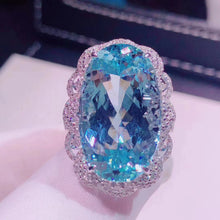 Load image into Gallery viewer, 21.18ctw Certified Natural Aquamarine & Diamond Ring 18K White Gold