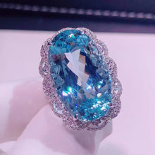 Load image into Gallery viewer, 21.18ctw Certified Natural Aquamarine & Diamond Ring 18K White Gold