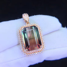 Load image into Gallery viewer, 12.280ctw Certified Natural Watermelon Tourmaline & Diamond Pendant 18K White Gold