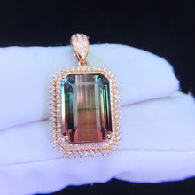 Load image into Gallery viewer, 12.280ctw Certified Natural Watermelon Tourmaline & Diamond Pendant 18K White Gold
