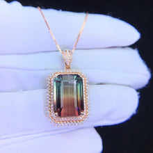 Load image into Gallery viewer, 12.280ctw Certified Natural Watermelon Tourmaline & Diamond Pendant 18K White Gold