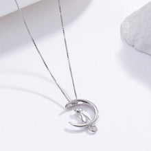 Load image into Gallery viewer, Cat &amp; Moon Charm Silver Necklace
