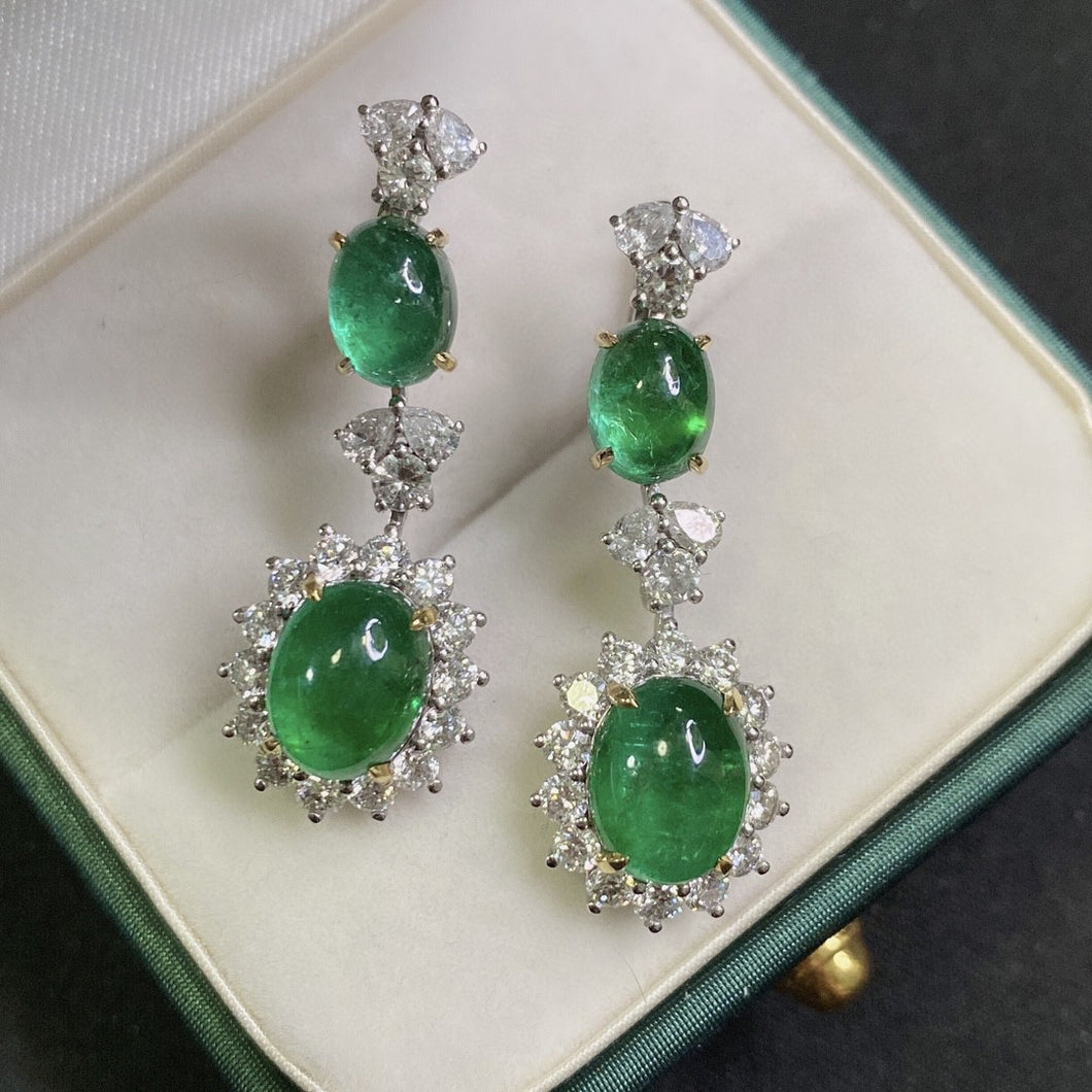 GRC Certified 11.205ctw Vivid Green Natural Emerald & Diamond Earrings