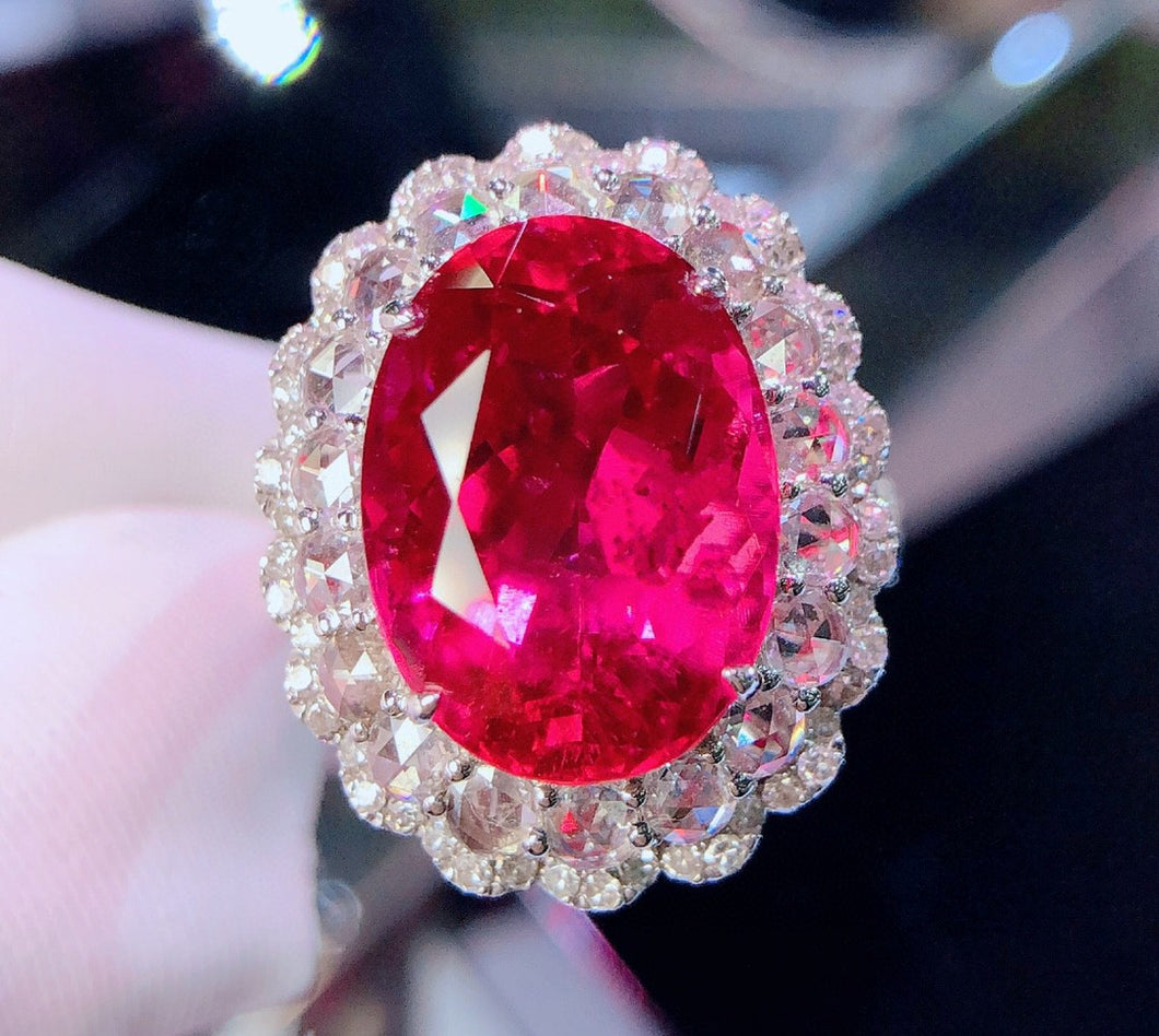 GUILD Certified 12.10ctw Natural Vivid Red Rubellite Tourmaline Ring & Pendant in One Style