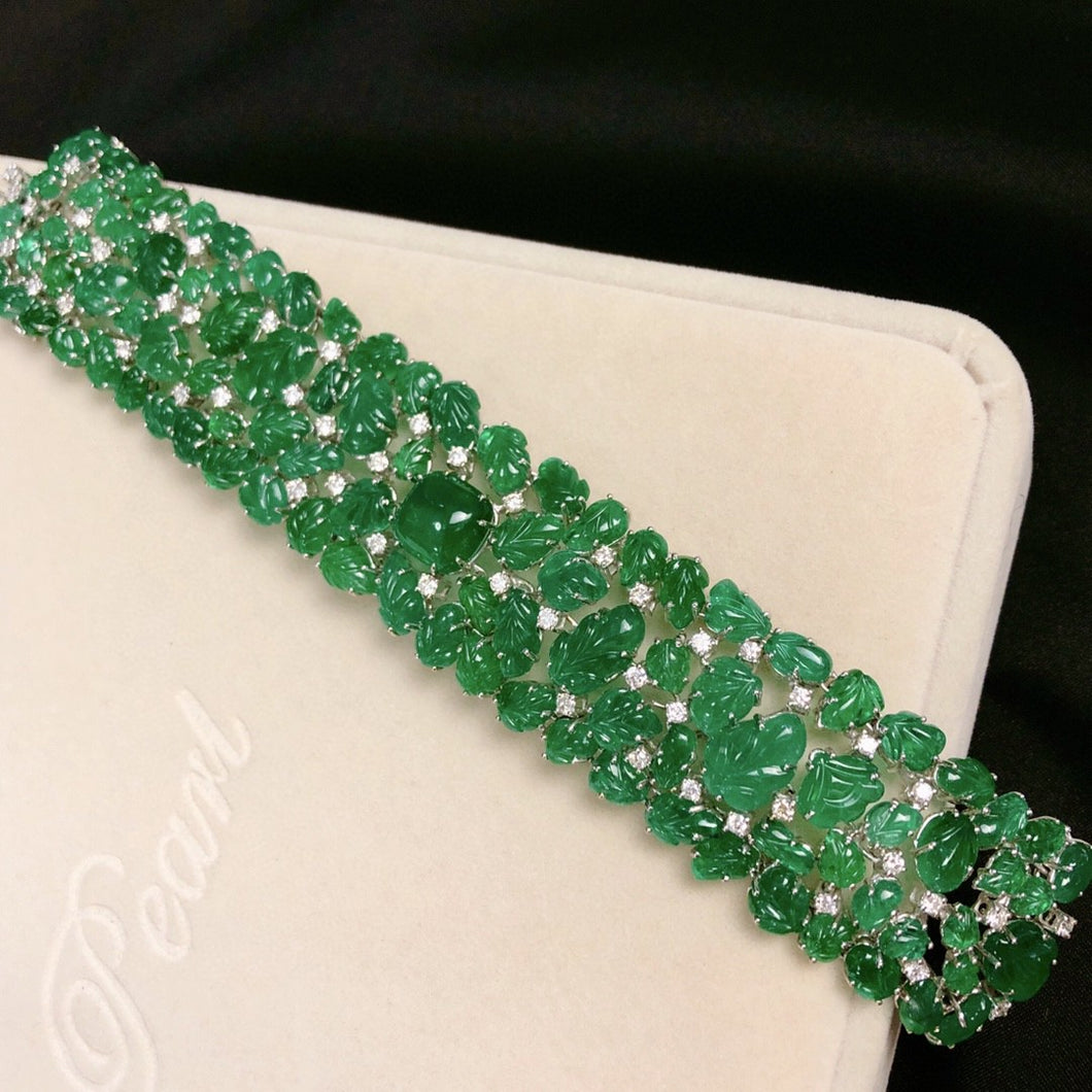 GRC Certified 96.65ctw Natural Emerald & Diamond Bracelet