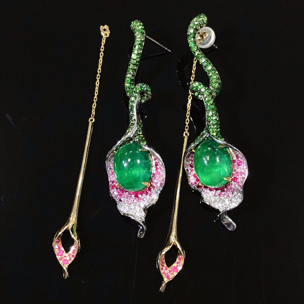 GRC Certified 16.255ctw Vivid Green Natural Emerald & Diamond Earrings
