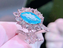 Load image into Gallery viewer, Guild Certified 4.10ctw Natural Neon Blue Paraiba Tourmaline Ring in 18K Gold
