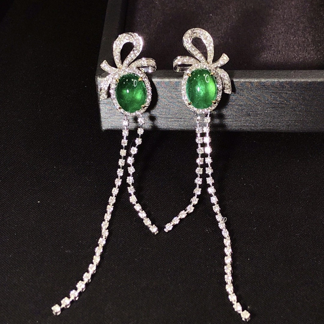 GRC Certified 10.795ctw Vivid Green Natural Emerald & Diamond Earrings
