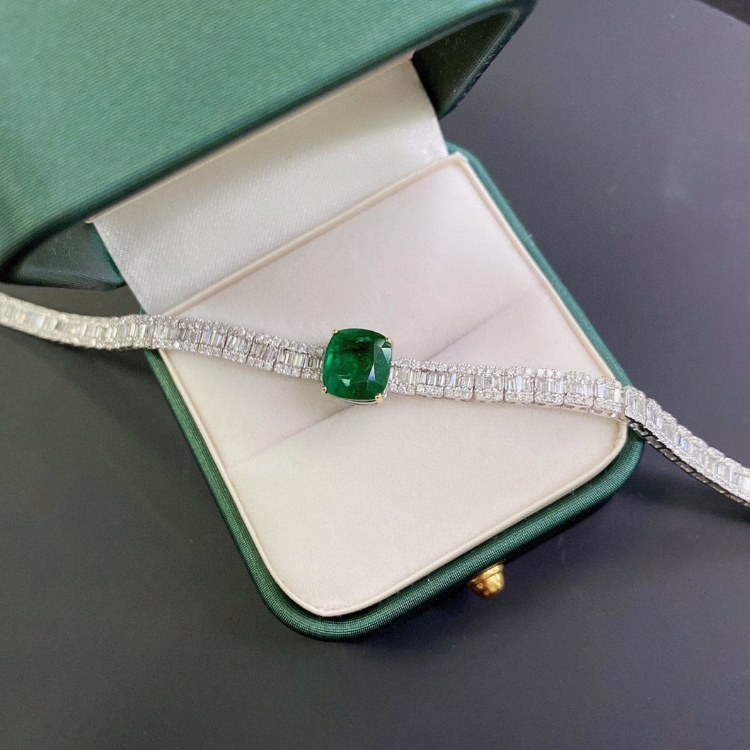 GRC Certified 6.95ctw Natural Muzo Green Emerald & Diamond Bangle