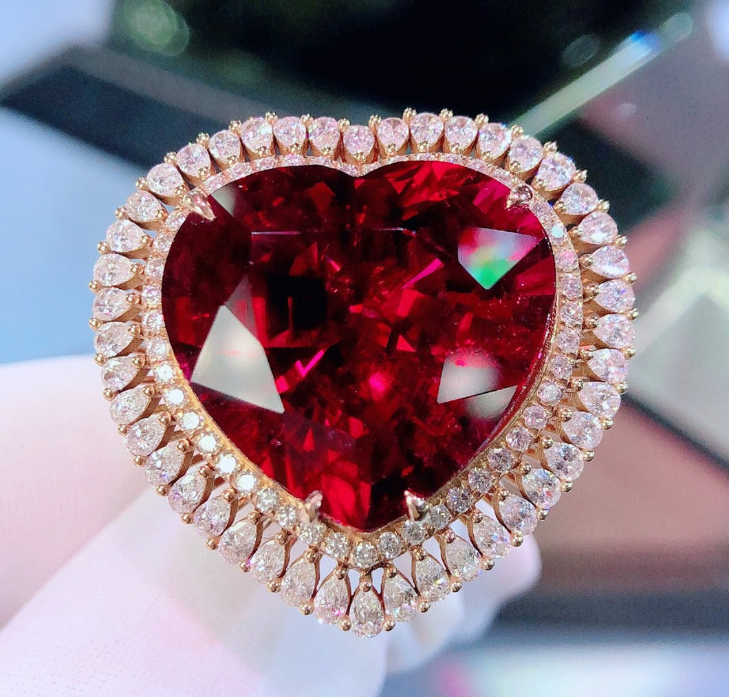 GUILD Certified 30.00ctw Natural Vivid Red Rubellite Tourmaline Ring & Pendant in One Style