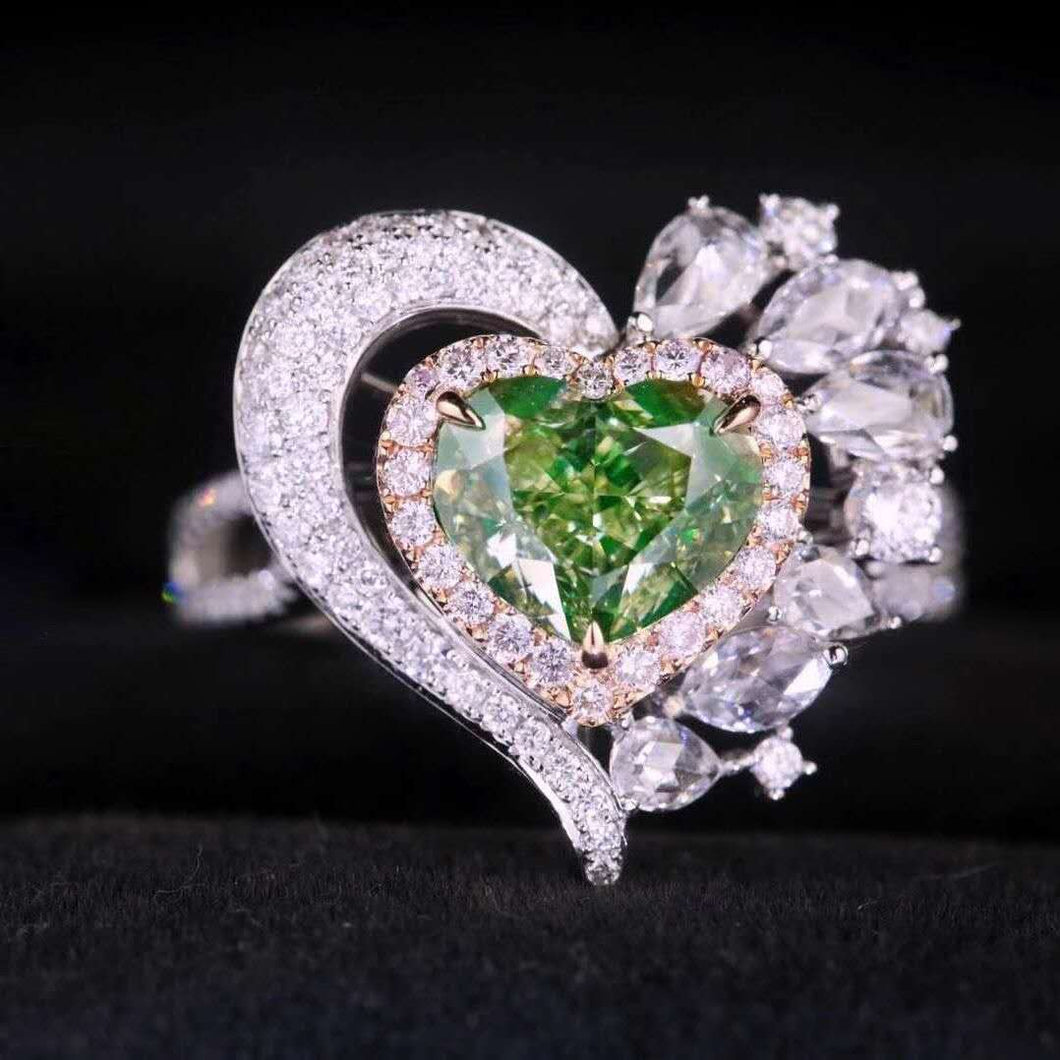 GIA Certifie 2.01ct Heart Fancy Brownish Greenish Yellow Natural Diamond Ring & Pendant in One Style